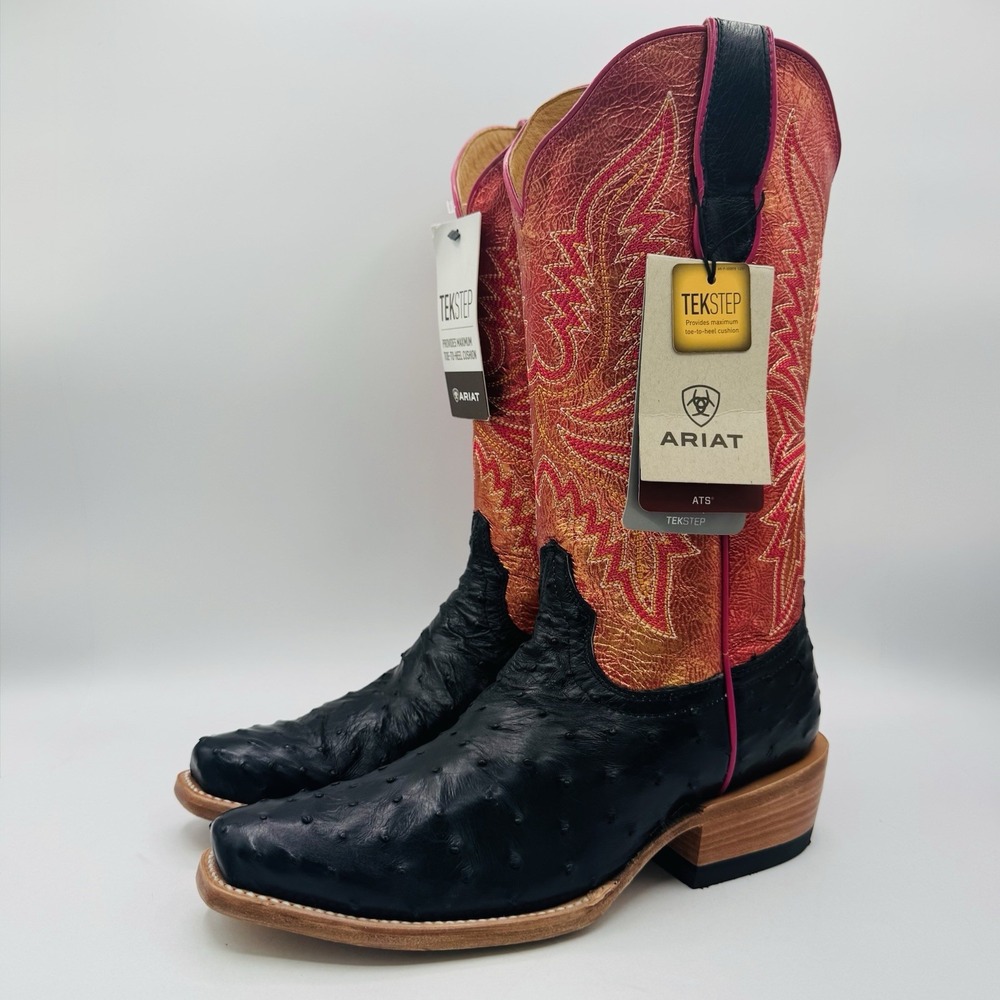 Ariat Futurity Revival Full Quill Ostrich Boots Women's Size 9 B Black Metallic - Picture 1 of 16
